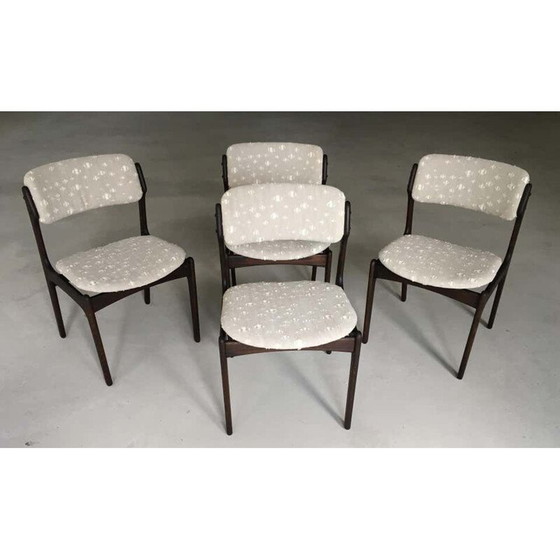 Image 1 of Set van 4 vintage gebruinde eiken eetkamerstoelen van Erik Buch 1960