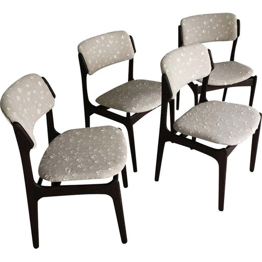 Set van 4 vintage gebruinde eiken eetkamerstoelen van Erik Buch 1960