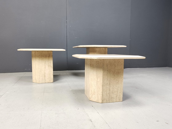 Image 1 of Vintage Travertin Nesting Tables of Bijzettafels, 1970S