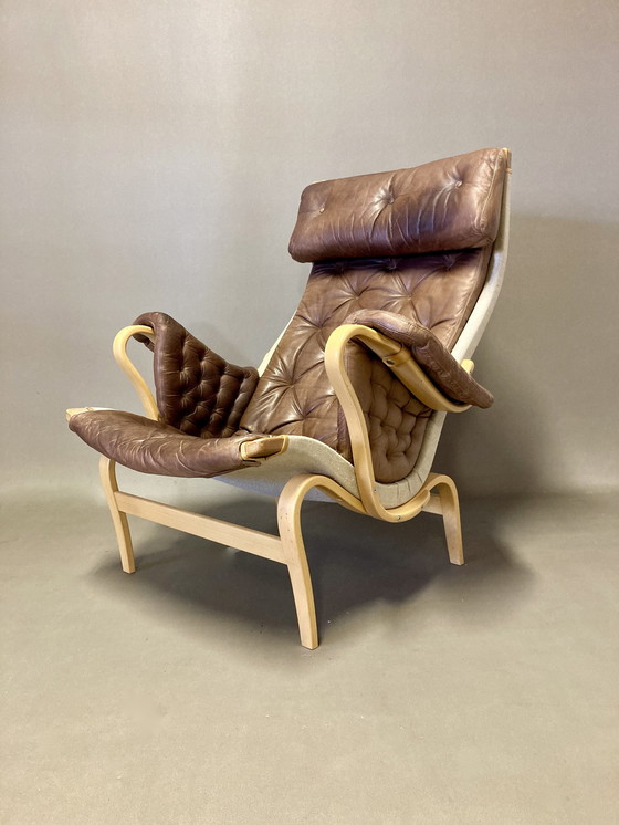 Image 1 of Fauteuil "Pernilla" Leer "Bruno Mathsson" 1960.