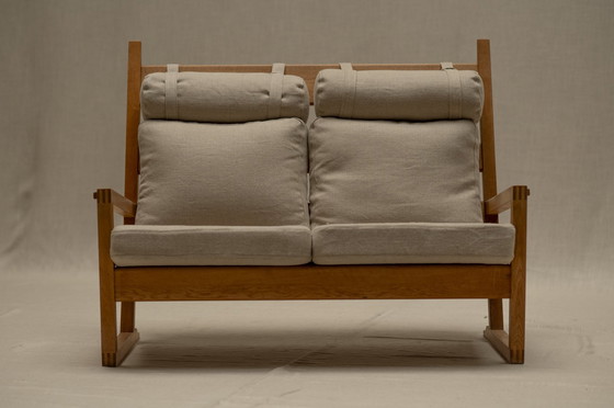 Image 1 of Deense eiken en linnen love chair 1960S