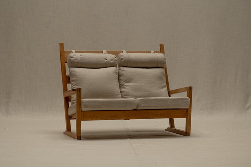 Deense eiken en linnen love chair 1960S