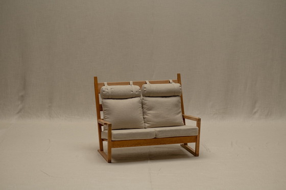 Image 1 of Deense eiken en linnen love chair 1960S