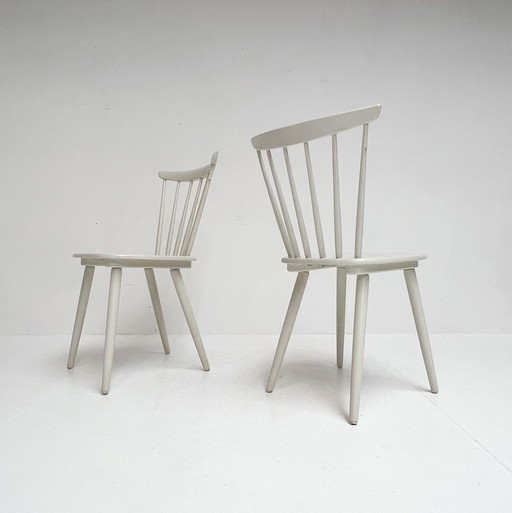 Set Witte Vintage Spijltjesstoelen, 1970’S