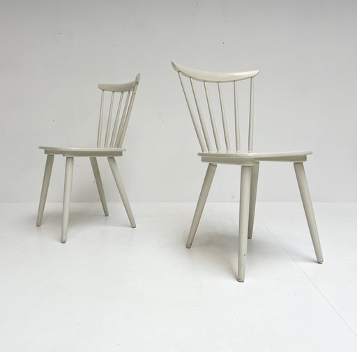 Set Witte Vintage Spijltjesstoelen, 1970’S