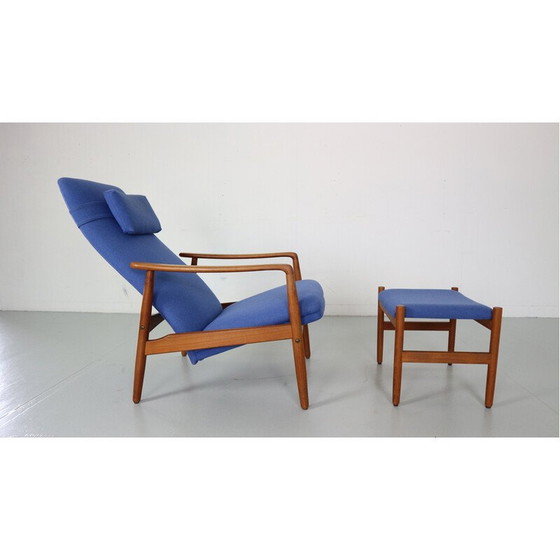 Image 1 of Vintage teakhouten fauteuil met voetenbank van Søren Ladefoged voor Sl Møbler, Denemarken 1960