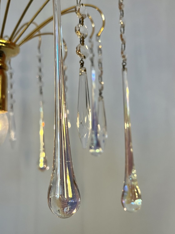 Image 1 of Vintage teardrop hanglamp kroonluchter opaline parelmoer 