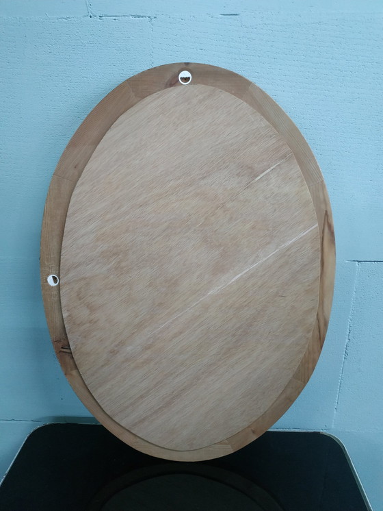 Image 1 of Vintage Ovalen Eikenhouten Facet Geslepen Spiegel 