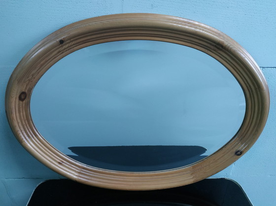 Image 1 of Vintage Ovalen Eikenhouten Facet Geslepen Spiegel 