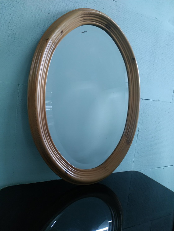 Image 1 of Vintage Ovalen Eikenhouten Facet Geslepen Spiegel 