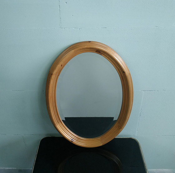 Image 1 of Vintage Ovalen Eikenhouten Facet Geslepen Spiegel 