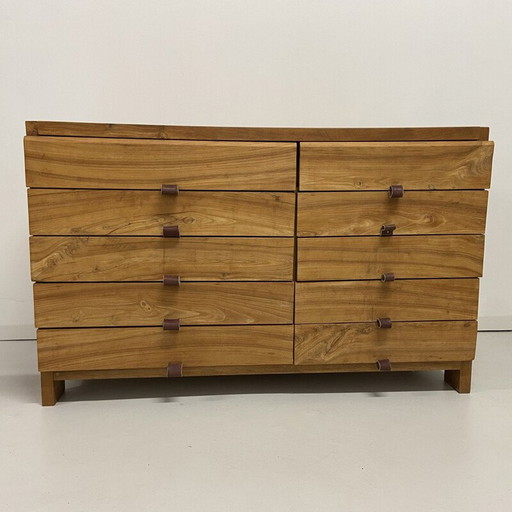 Vintage massief iepenhouten highboard, Frankrijk 1970