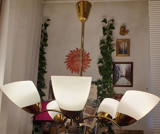 Image 1 of Vintage plafondlamp met 5 armen