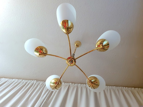 Image 1 of Vintage plafondlamp met 5 armen