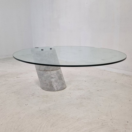 Vintage K1000 glazen en marmeren salontafel van Ronald Schmitt voor Carrara Team Form AG, 1975