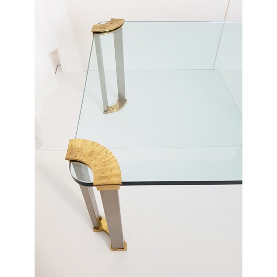 Image 1 of Vintage salontafel van messing, staal en glas, 1970