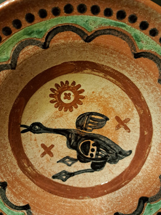 Image 1 of 1 X Vintage Handgeschilderd Aardewerk Terra Cotta Russel Tiglo 1944 Sier Wandbord