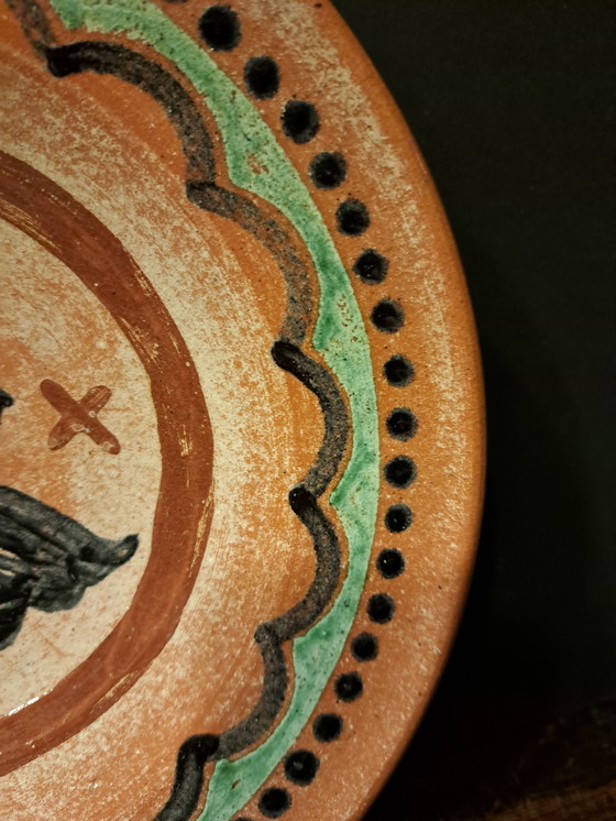 Image 1 of 1 X Vintage Handgeschilderd Aardewerk Terra Cotta Russel Tiglo 1944 Sier Wandbord