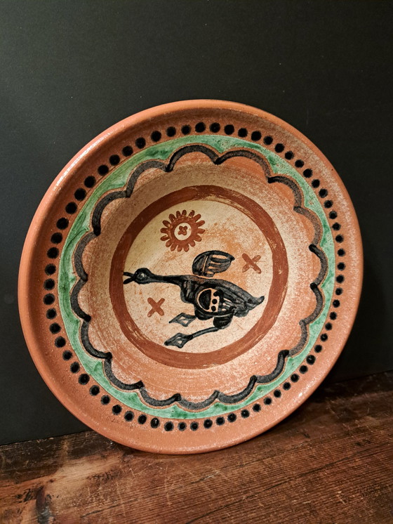 Image 1 of 1 X Vintage Handgeschilderd Aardewerk Terra Cotta Russel Tiglo 1944 Sier Wandbord