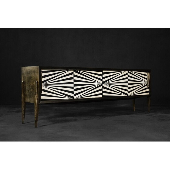 Image 1 of Scandinavisch vintage dressoir van berkenhout met Op-Art patroon, 1960