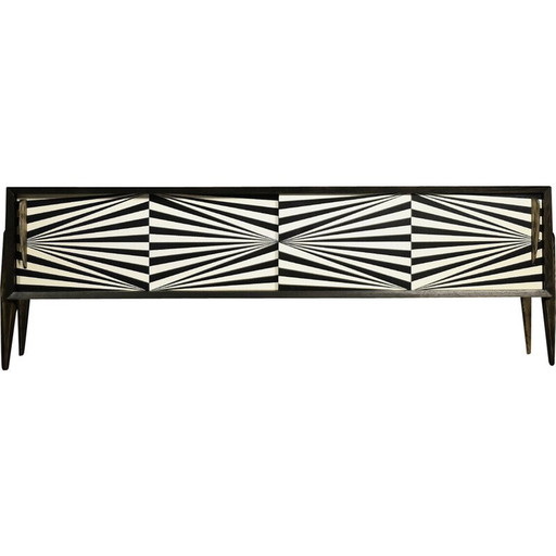 Scandinavisch vintage dressoir van berkenhout met Op-Art patroon, 1960