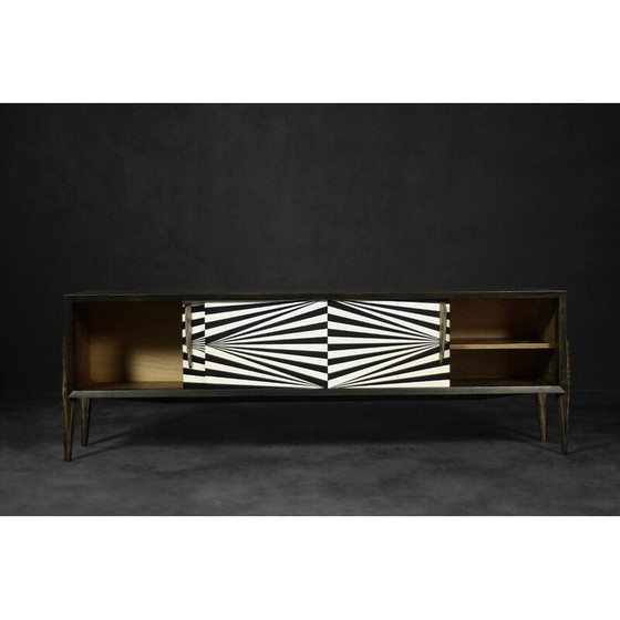 Image 1 of Scandinavisch vintage dressoir van berkenhout met Op-Art patroon, 1960