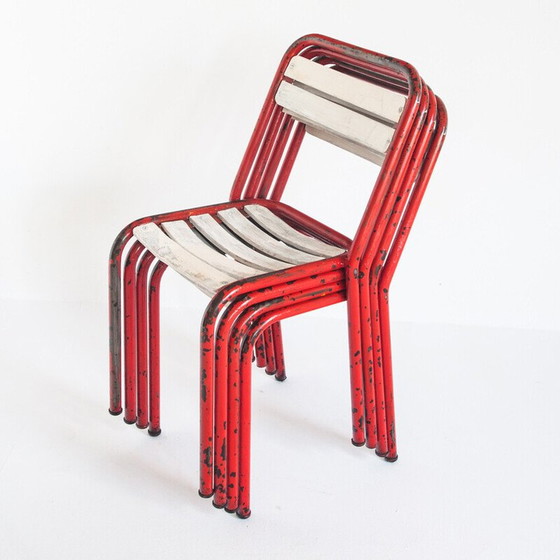 Image 1 of Set van 4 vintage stoelen van ijzer en hout, Frankrijk 1950