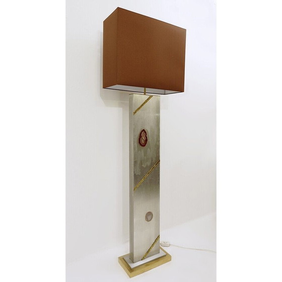 Image 1 of Vintage vloerlamp in geborsteld chroom, messing en agaat, jaren 1980
