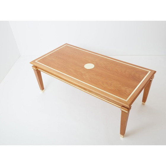 Image 1 of Vintage eettafel in gekalkt eikenhout en messing van Tommaso Barbi, Italië 1970