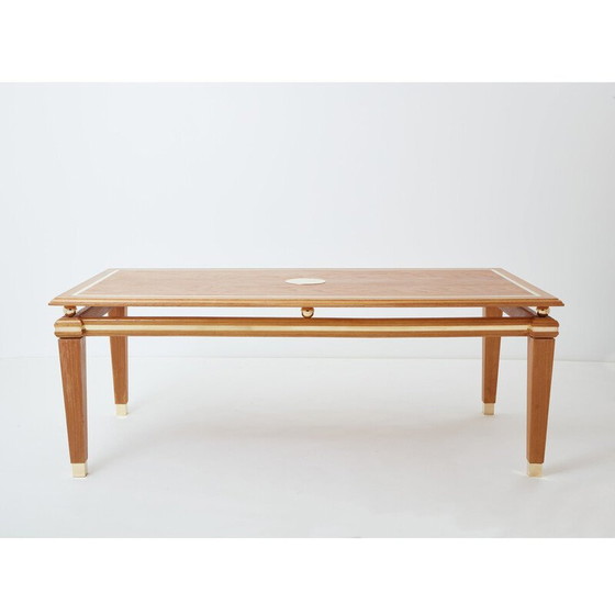 Image 1 of Vintage eettafel in gekalkt eikenhout en messing van Tommaso Barbi, Italië 1970