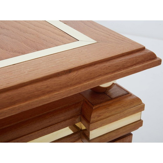 Image 1 of Vintage eettafel in gekalkt eikenhout en messing van Tommaso Barbi, Italië 1970