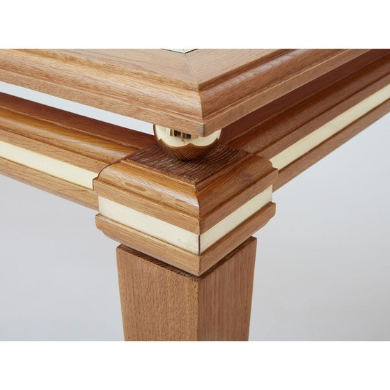 Image 1 of Vintage eettafel in gekalkt eikenhout en messing van Tommaso Barbi, Italië 1970