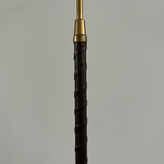 Image 1 of Vintage deense koperen en lederen vloerlamp, Denemarken 1960