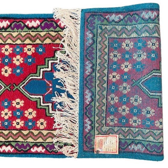 Image 1 of Vintage handgeknoopt Perzisch tapijt loper Kairouan 350 cm turquoise