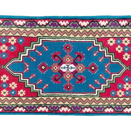 Image 1 of Vintage handgeknoopt Perzisch tapijt loper Kairouan 350 cm turquoise