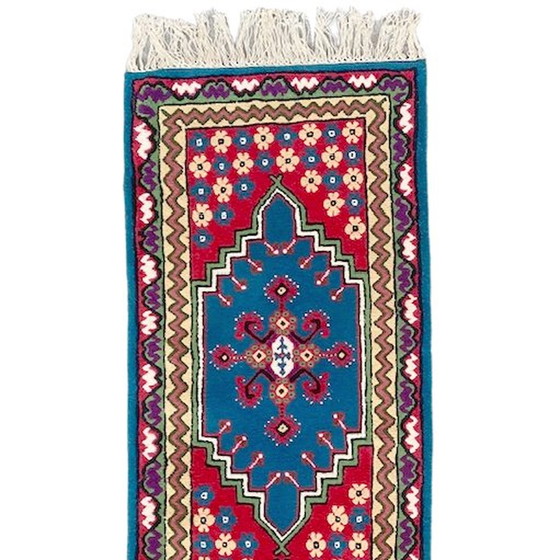 Image 1 of Vintage handgeknoopt Perzisch tapijt loper Kairouan 350 cm turquoise