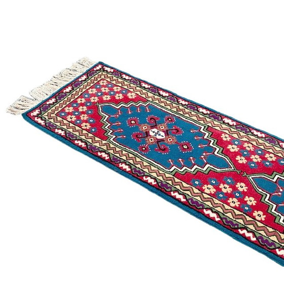 Image 1 of Vintage handgeknoopt Perzisch tapijt loper Kairouan 350 cm turquoise