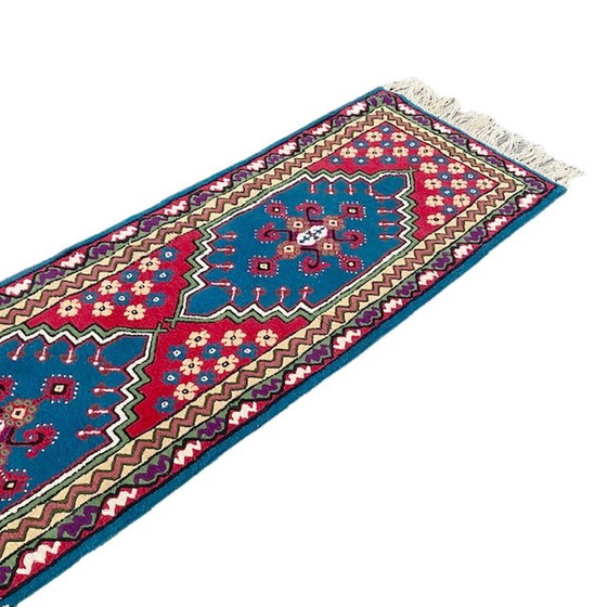 Image 1 of Vintage handgeknoopt Perzisch tapijt loper Kairouan 350 cm turquoise