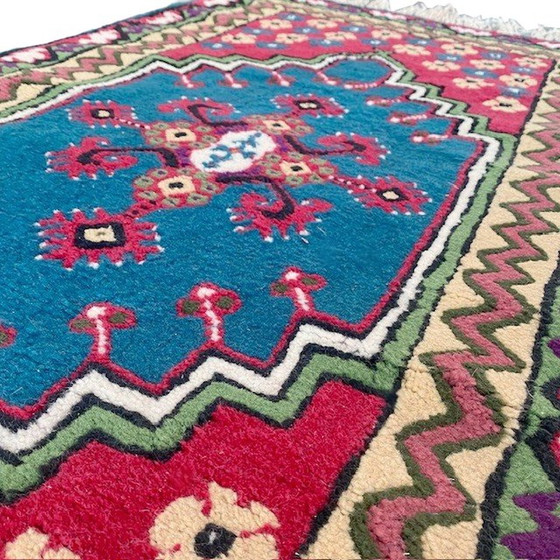 Image 1 of Vintage handgeknoopt Perzisch tapijt loper Kairouan 350 cm turquoise