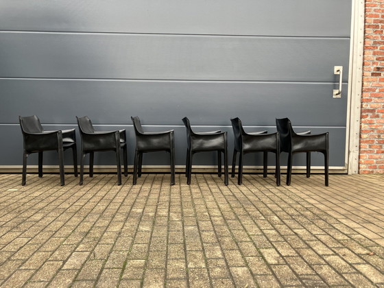 Image 1 of 6X Cassina Cab Armchairs Mario Bellini, Zwart Leder