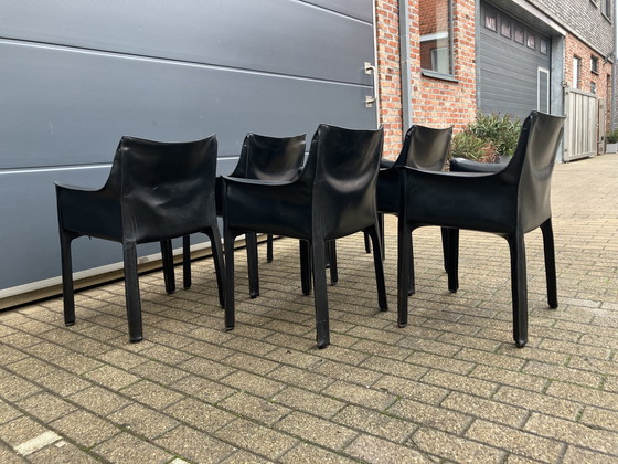 Image 1 of 6X Cassina Cab Armchairs Mario Bellini, Zwart Leder