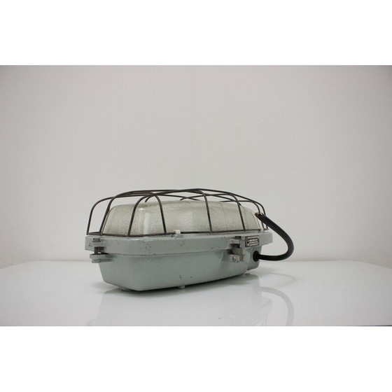 Image 1 of Vintage industriële plafondlamp type 511 32 01 in metaal en glas, Tsjechoslowakije 1990