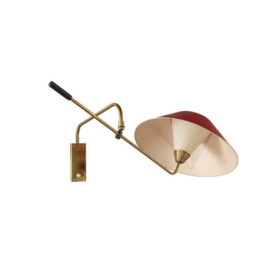 Image 1 of Vintage gelede messing wandlamp, 1960