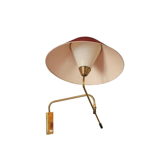 Image 1 of Vintage gelede messing wandlamp, 1960