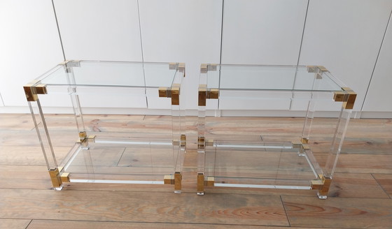 Image 1 of Vintage console + 2 bijzettafels in lucite