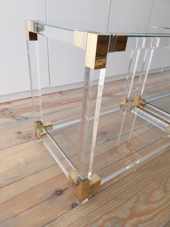 Image 1 of Vintage console + 2 bijzettafels in lucite