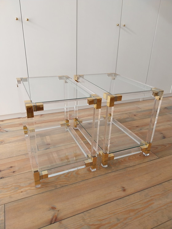 Image 1 of Vintage console + 2 bijzettafels in lucite