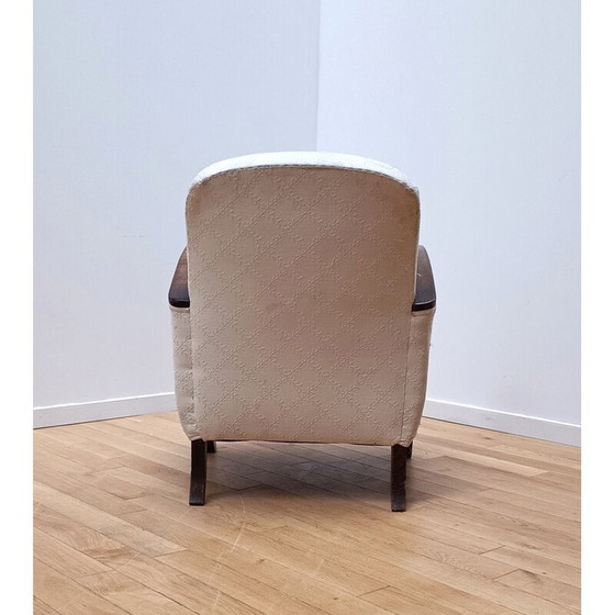Image 1 of Vintage fauteuil in donker hout en gebroken wit katoen, 1930