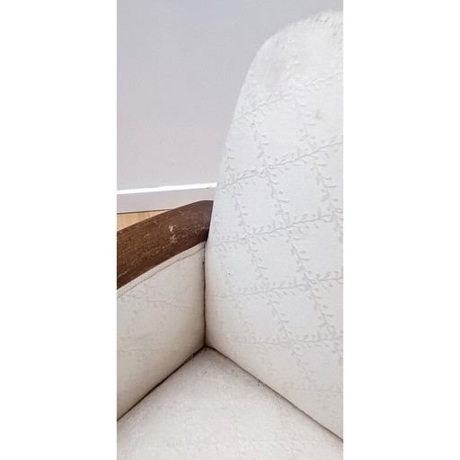 Vintage fauteuil in donker hout en gebroken wit katoen, 1930