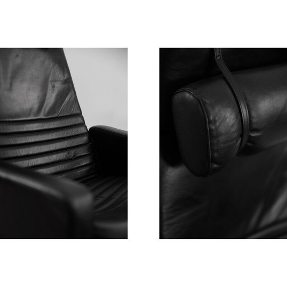 Image 1 of Paar vintage zwart leren fauteuils van Ire Möbel, Zweden 1970